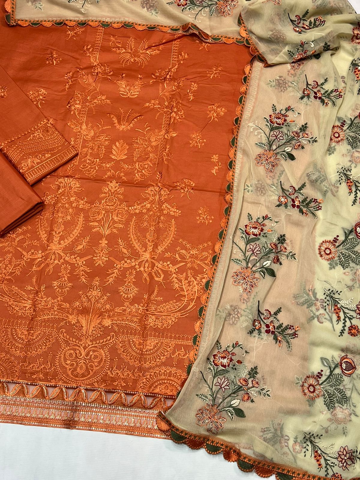 LAWN 3 PIECE UNSTICHED FULL HEAVY EMB SUIT FOR SUMMER 2025