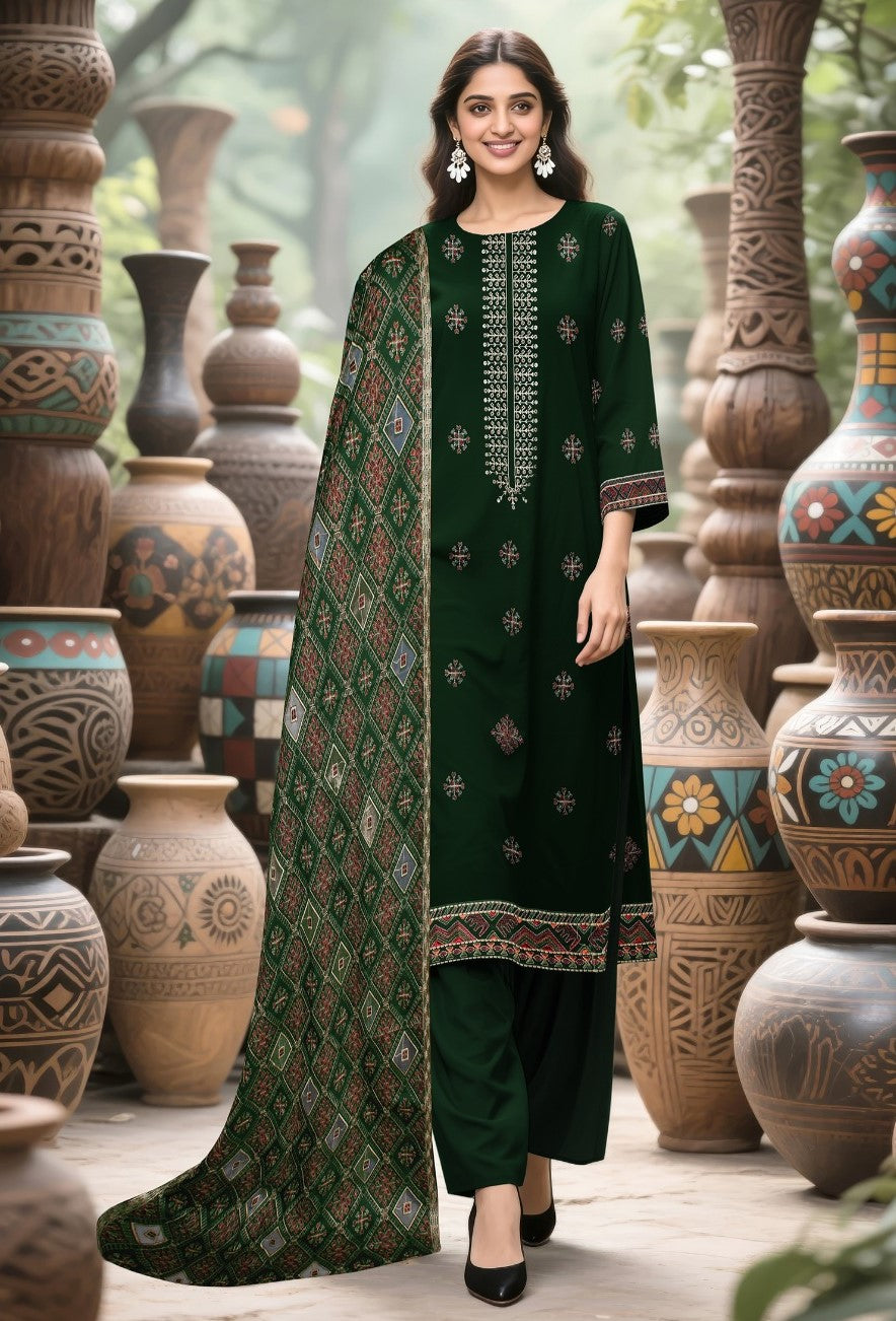 BAREEZE DHANAK 3 PEACE FULL HEAVY EMB SUIT WITH HEAVY EMB SHAWL FOR WINTER 2025-2026