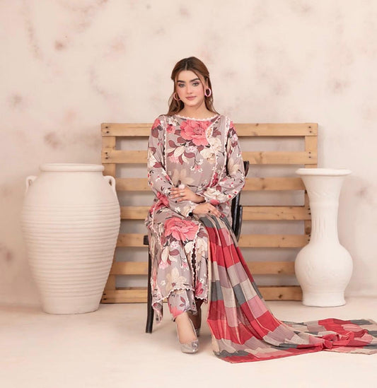 Digital Print 3 Piece Un-Stitched Suit