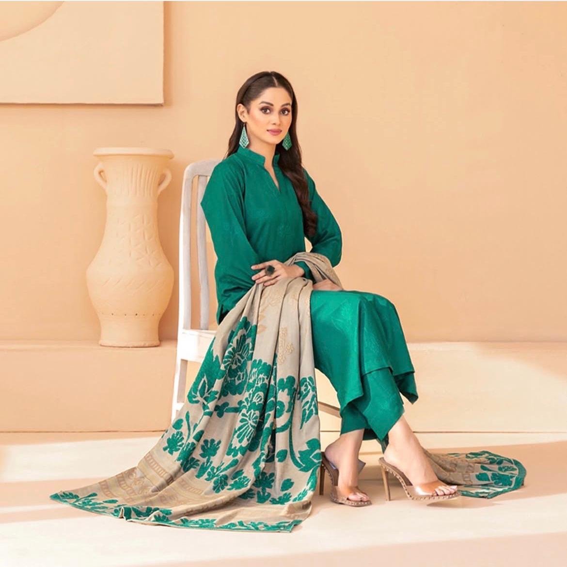 Peach Leather Unstitched 3 Piece Suit - Winter Collection