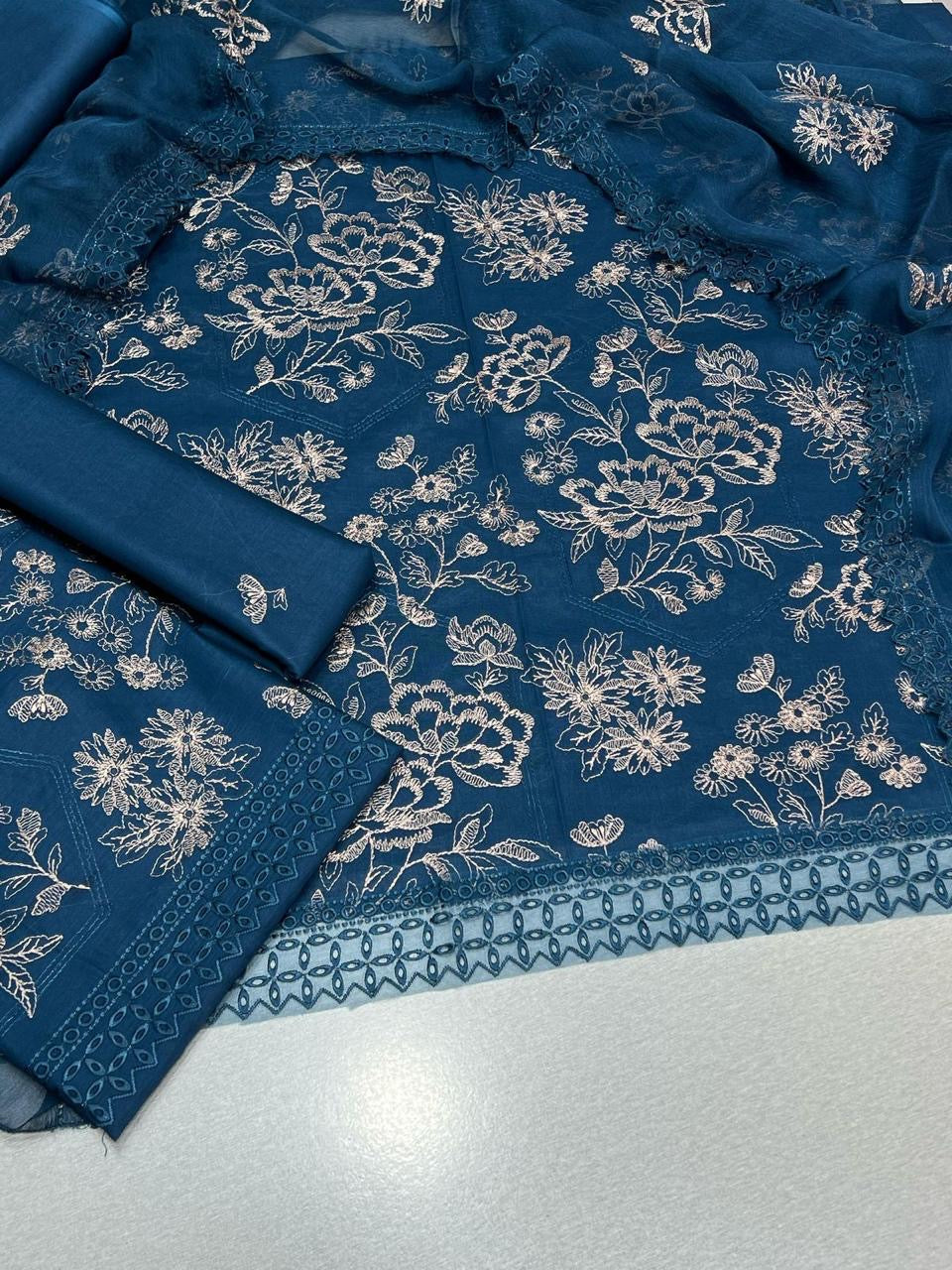 LAWN 3 PIECE UNSTICHED FULL HEAVY EMB SUIT FOR SUMMER 2025