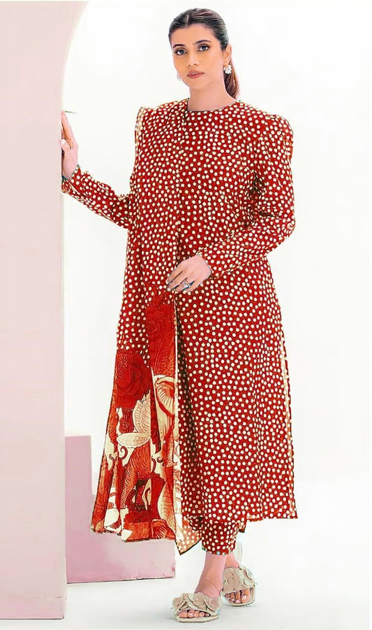 CROSS STICH KARANDI 3 PC PRINT UNSTICH SUIT FOR WINTER 2025-26