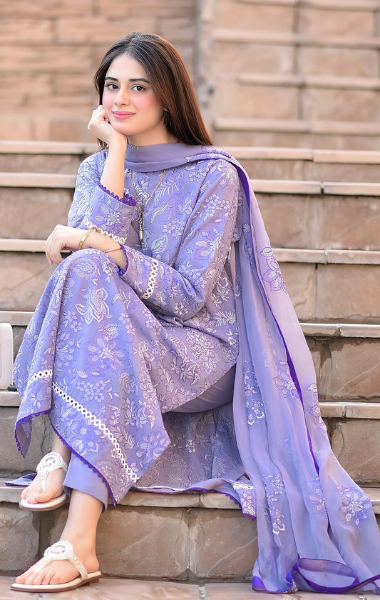 LAWN 3 PIECE UNSTICHED FULL HEAVY EMB SUIT FOR SUMMER 2025