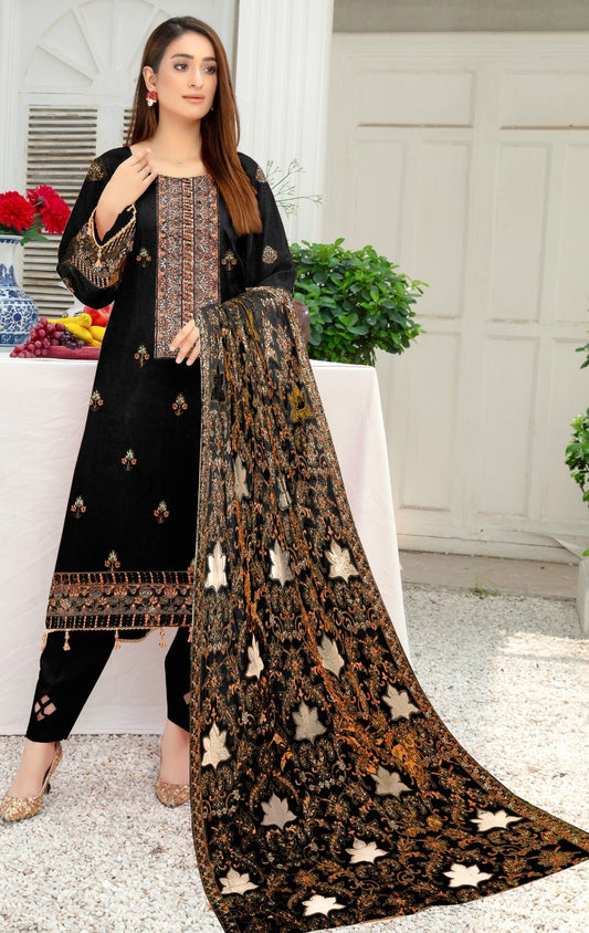BAREEZE DHANAK 3 PEACE FULL HEAVY EMB SUIT WITH HEAVY EMB SHAWL FOR WINTER 2025-2026