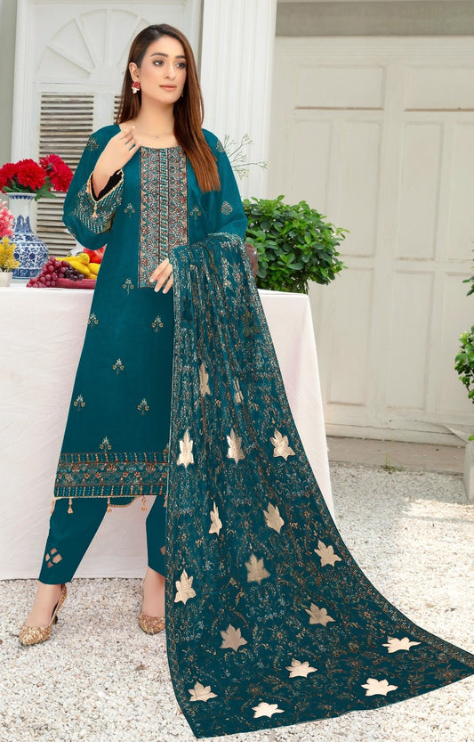 BAREEZE DHANAK 3 PEACE FULL HEAVY EMB SUIT WITH HEAVY EMB SHAWL FOR WINTER 2025-2026