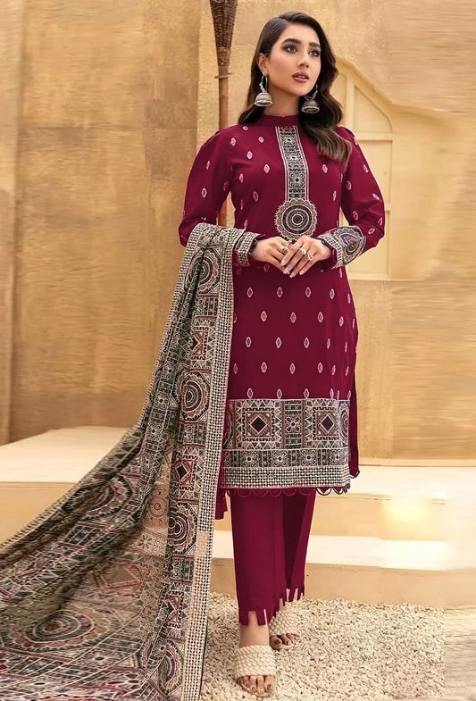 BAREEZE DHANAK 3 PEACE FULL HEAVY EMB SUIT WITH HEAVY EMB SHAWL FOR WINTER 2025-2026