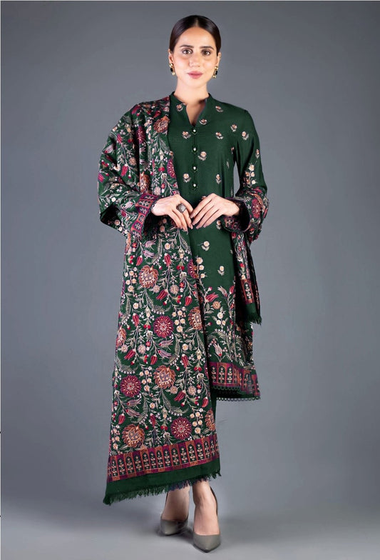 BAREEZE DHANAK 3 PEACE FULL HEAVY EMB SUIT WITH HEAVY EMB SHAWL FOR WINTER 2025-2026