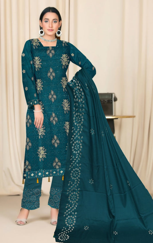 BAREEZE DHANAK 3 PEACE FULL HEAVY EMB SUIT WITH HEAVY EMB SHAWL FOR WINTER 2025-2026