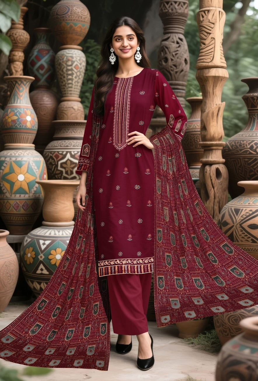 BAREEZE DHANAK 3 PEACE FULL HEAVY EMB SUIT WITH HEAVY EMB SHAWL FOR WINTER 2025-2026