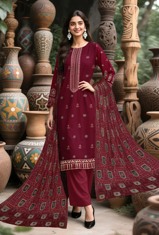BAREEZE DHANAK 3 PEACE FULL HEAVY EMB SUIT WITH HEAVY EMB SHAWL FOR WINTER 2025-2026