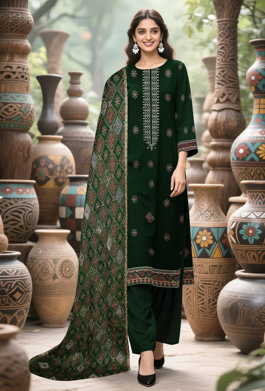 BAREEZE DHANAK 3 PEACE FULL HEAVY EMB SUIT WITH HEAVY EMB SHAWL FOR WINTER 2025-2026