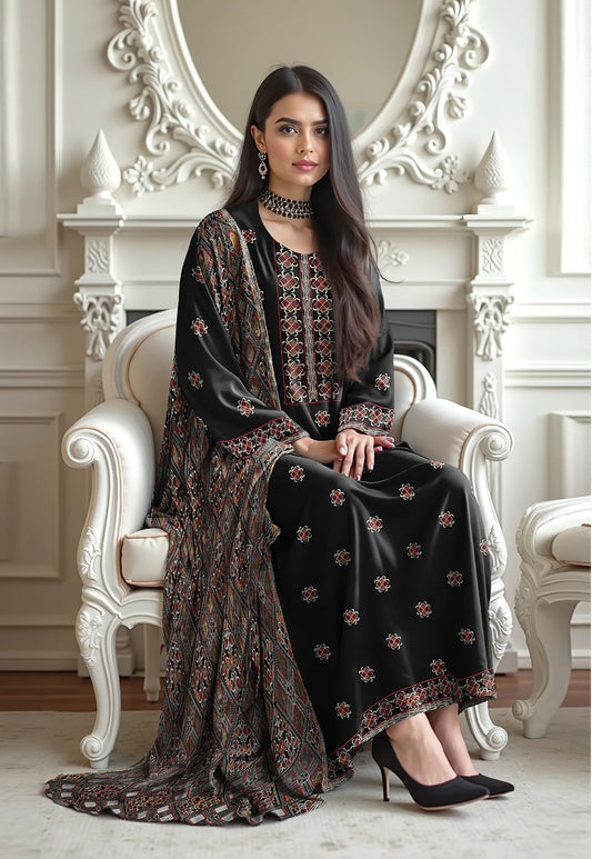BAREEZE DHANAK 3 PEACE FULL HEAVY EMB SUIT WITH HEAVY EMB SHAWL FOR WINTER 2025-2026