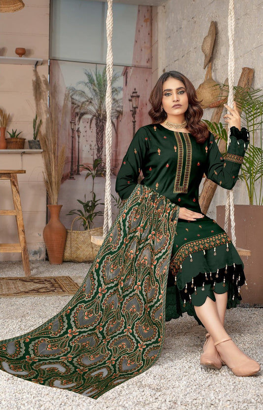 BAREEZE DHANAK 3 PEACE FULL HEAVY EMB SUIT WITH HEAVY EMB SHAWL FOR WINTER 2025-2026