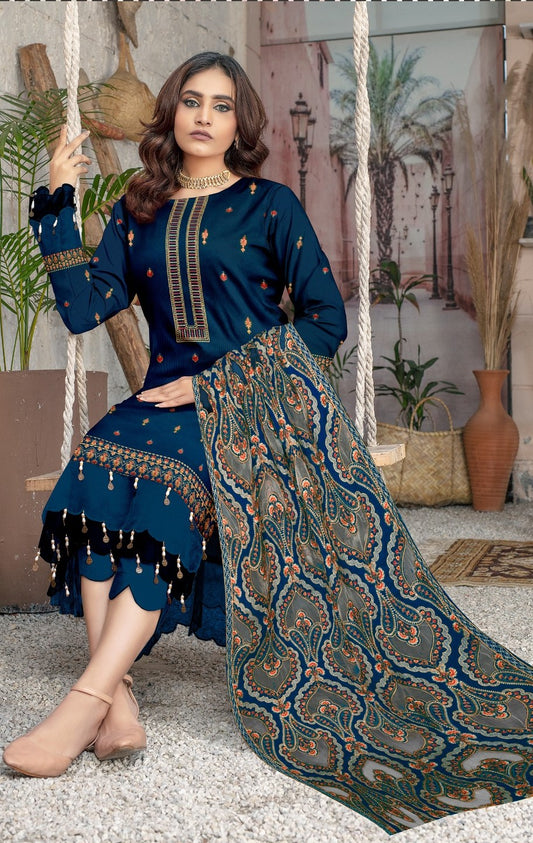 BAREEZE DHANAK 3 PEACE FULL HEAVY EMB SUIT WITH HEAVY EMB SHAWL FOR WINTER 2025-2026