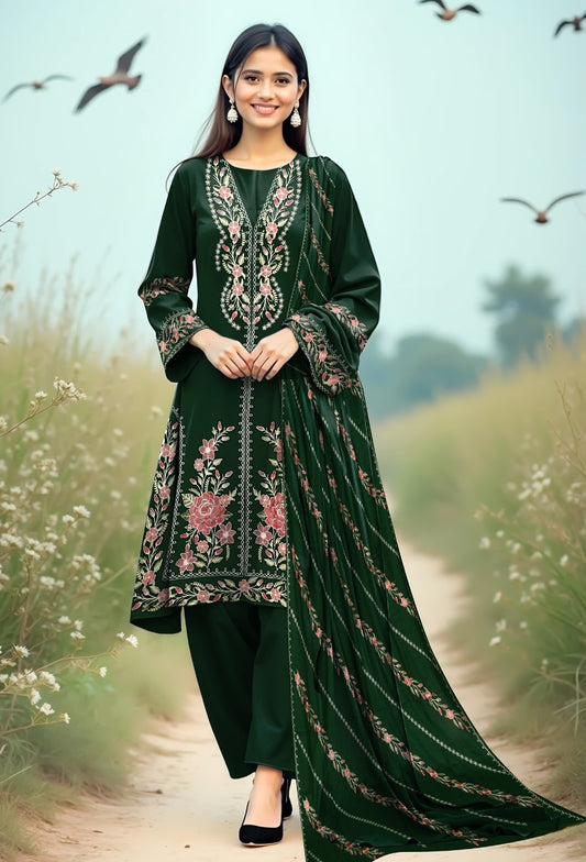 BAREEZE DHANAK 3 PEACE FULL HEAVY EMB SUIT WITH HEAVY EMB SHAWL FOR WINTER 2025-2026