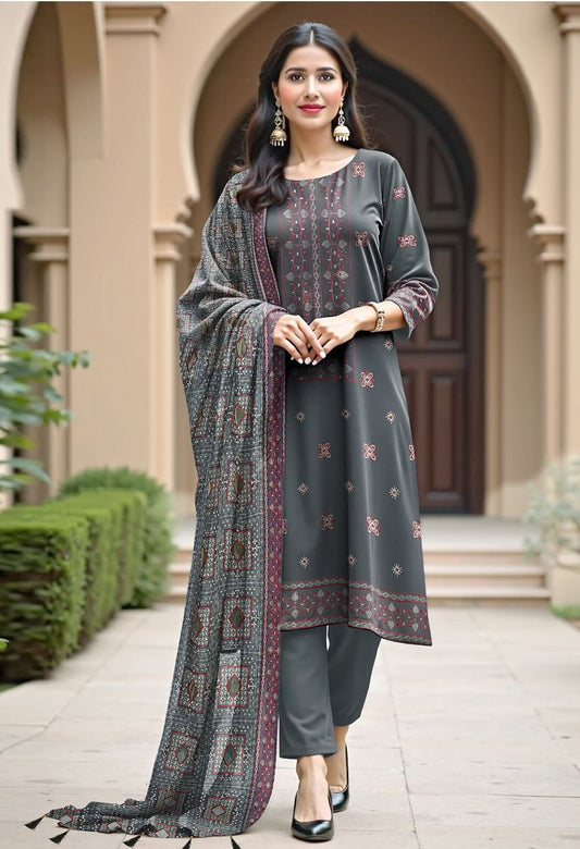 BAREEZE DHANAK 3 PEACE FULL HEAVY EMB SUIT WITH HEAVY EMB SHAWL FOR WINTER 2025-2026