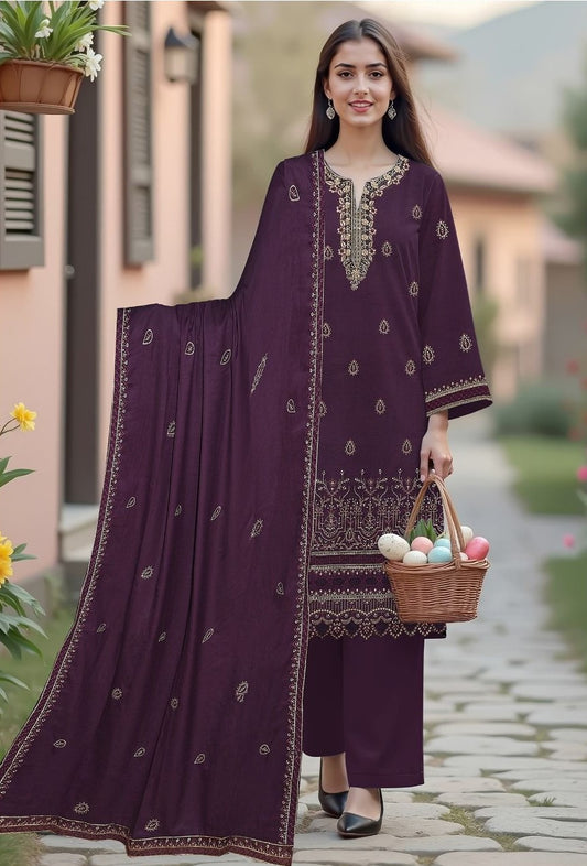 BAREEZE DHANAK 3 PEACE FULL HEAVY EMB SUIT WITH HEAVY EMB SHAWL FOR WINTER 2025-2026