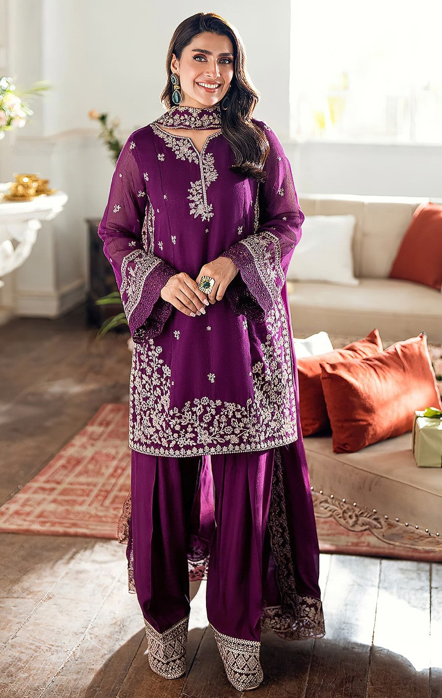 BAREEZE DHANAK 3 PEACE FULL HEAVY EMB SUIT WITH HEAVY EMB SHAWL FOR WINTER 2025-2026