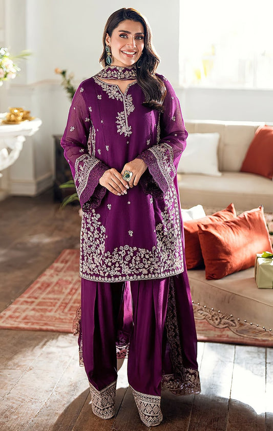BAREEZE DHANAK 3 PEACE FULL HEAVY EMB SUIT WITH HEAVY EMB SHAWL FOR WINTER 2025-2026