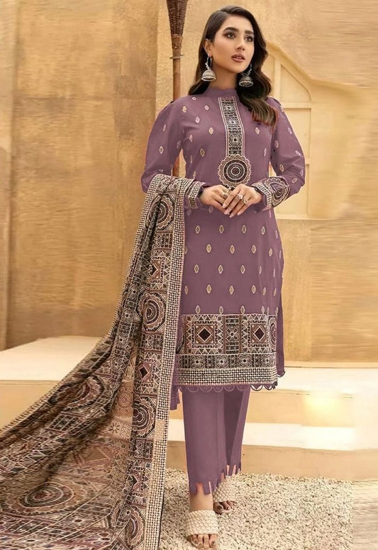 BAREEZE DHANAK 3 PEACE FULL HEAVY EMB SUIT WITH HEAVY EMB SHAWL FOR WINTER 2025-2026