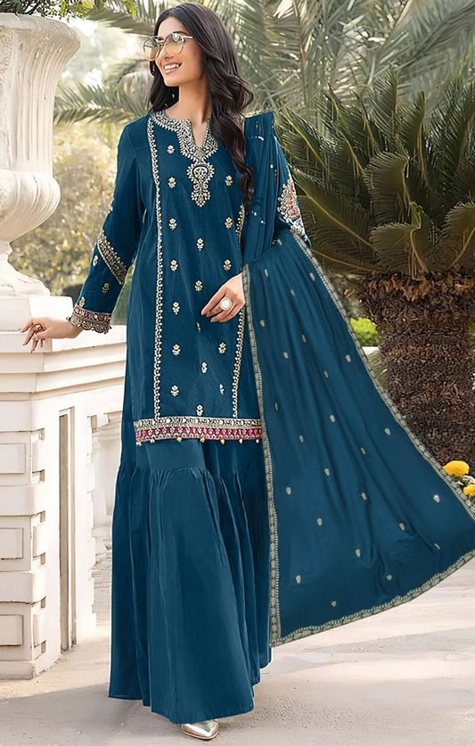 BAREEZE DHANAK 3 PEACE FULL HEAVY EMB SUIT WITH HEAVY EMB SHAWL FOR WINTER 2025-2026