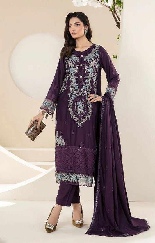 BAREEZE DHANAK 3 PEACE FULL HEAVY EMB SUIT WITH HEAVY EMB SHAWL FOR WINTER 2025-2026