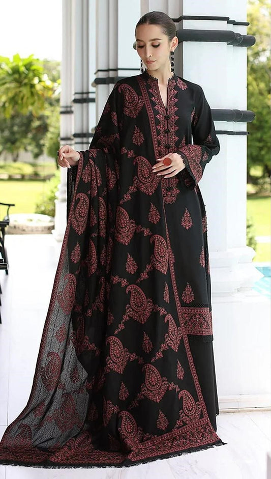 BAREEZE DHANAK 3 PEACE FULL HEAVY EMB SUIT WITH HEAVY EMB SHAWL FOR WINTER 2025-2026