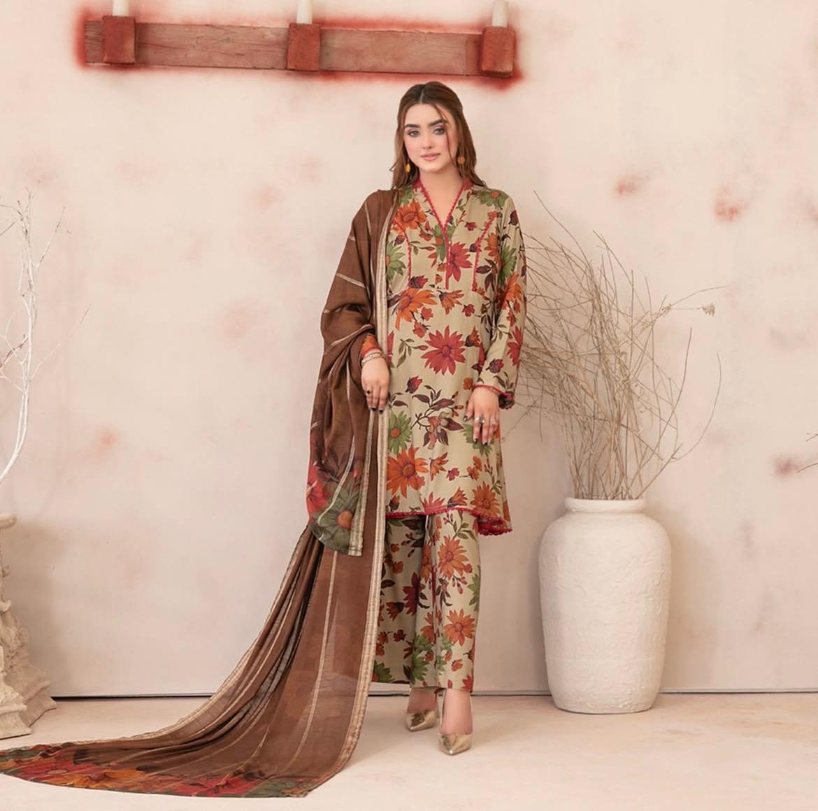 Digital Print 3 Piece Un-Stitched Suit
