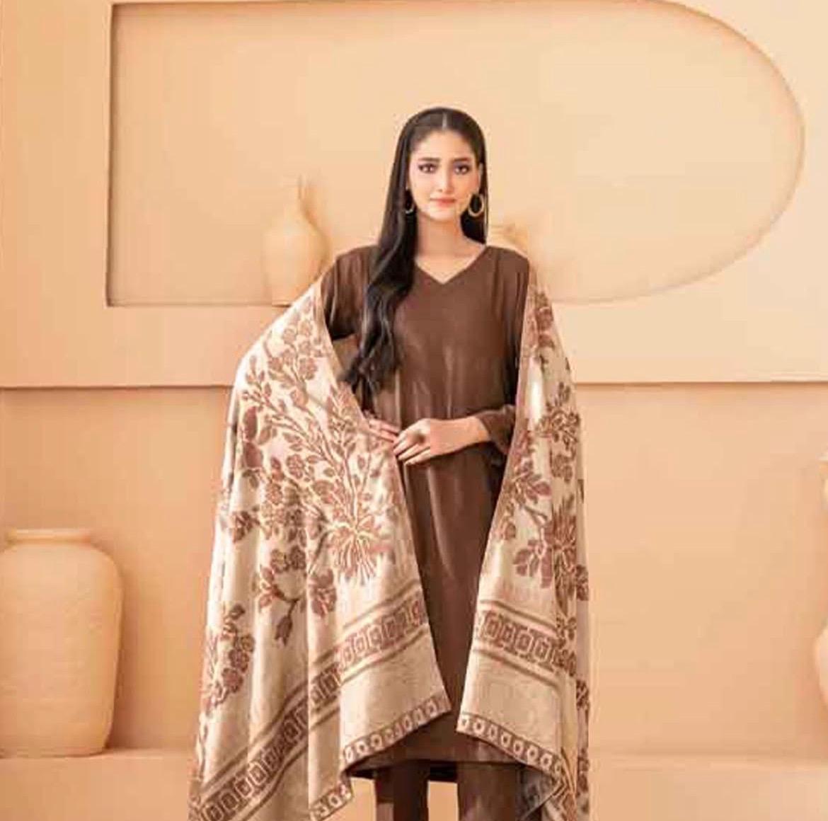 Peach Leather Unstitched 3 Piece Suit - Winter Collection