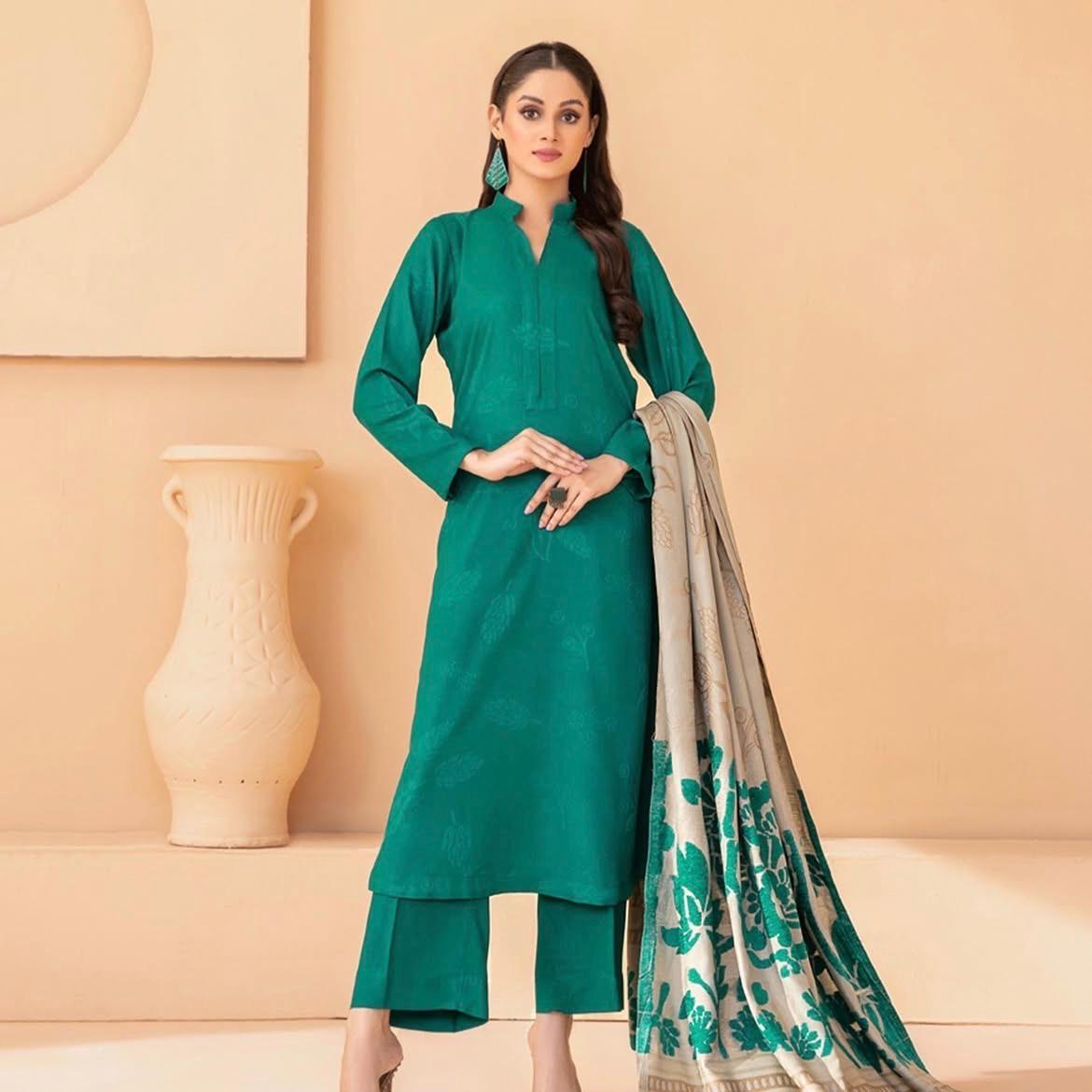 Peach Leather Unstitched 3 Piece Suit - Winter Collection