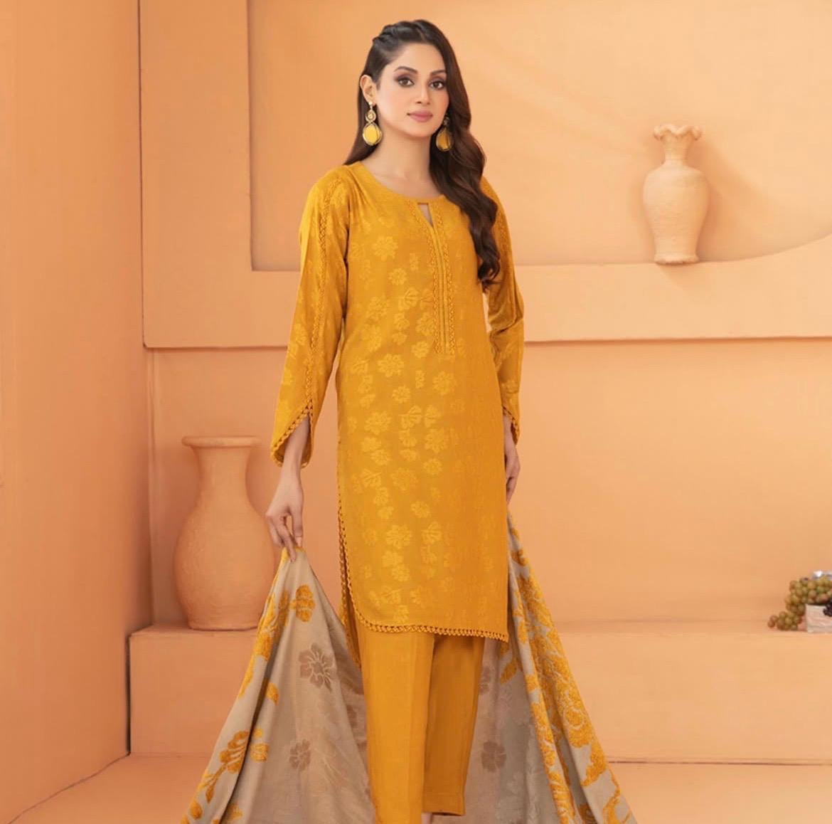 Peach Leather Unstitched 3 Piece Suit - Winter Collection