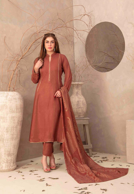 Un-Stitched 3 Piece Peach Leather Suit