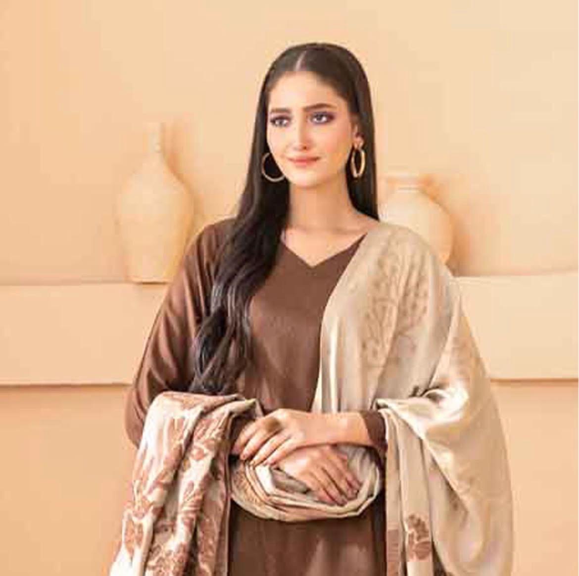 Peach Leather Unstitched 3 Piece Suit - Winter Collection