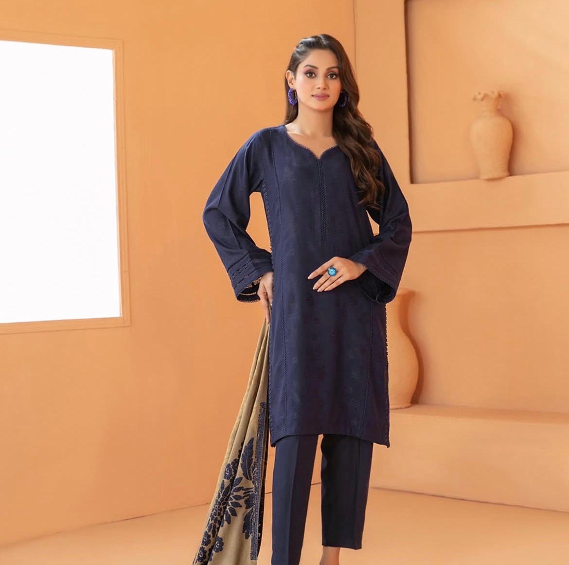 Peach Leather Unstitched 3 Piece Suit - Winter Collection